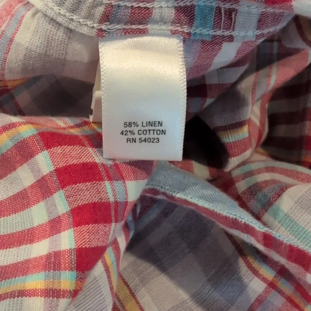 Banana Republic Men's Medium Linen Blend Long Sleeve Button Down Plaid Shirt